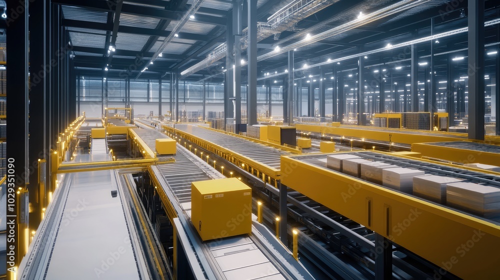 High-tech logistics center with advanced sorting and tracking technology High-tech logistics center with advanced sorting and tracking technology