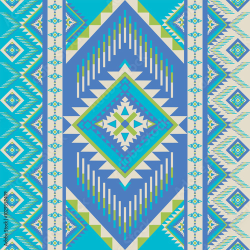 Tribal ethnic vector background. Abstract ethnic pattern design for wallpaper or texture. Ikat geometric folklore ornament. Colorful geometric embroidery for fabric, carpet, clothing.