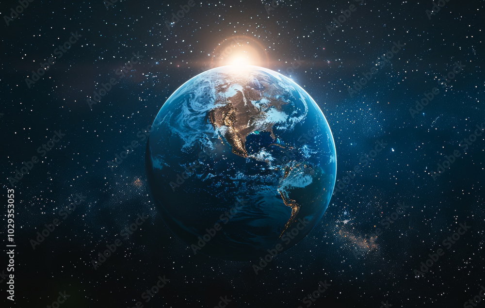 Dawn breaks over Earth from space A breathtaking view of Earth in space as dawn breaks, illuminating the planet's surface against a backdrop of stars. Dawn breaks over Earth from space A breathtaking view of Earth in space as dawn breaks, illuminating the planet's surface against a backdrop of stars.