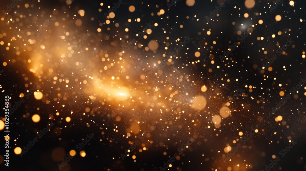 Magical golden sparkles floating through a black space, resembling the beauty of a distant starfield Magical golden sparkles floating through a black space, resembling the beauty of a distant starfield