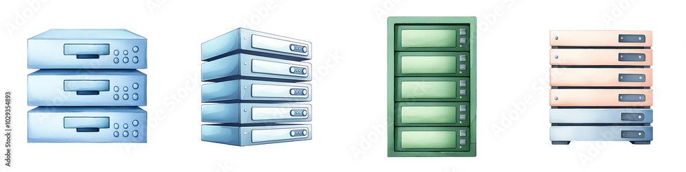 watercolor Illustration of various file cabinets, isolate transparent background watercolor Illustration of various file cabinets, isolate transparent background