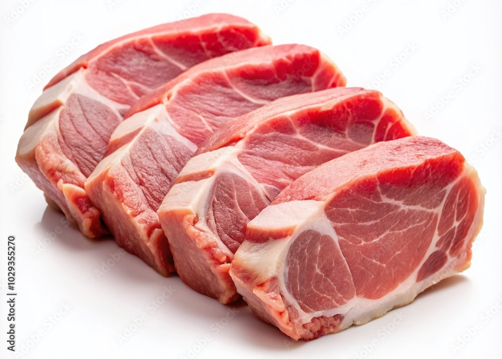 Fresh Raw Sliced Pork Loin Isolated on White Background - High-Quality Food Photography Fresh Raw Sliced Pork Loin Isolated on White Background - High-Quality Food Photography