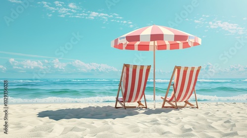 Beach umbrella with chairs on the sand summer vacation