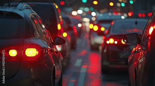 Traffic lights on a congested road.