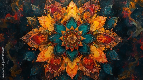 Madhubani art with symmetrical elegant floral pattern folk design elements image