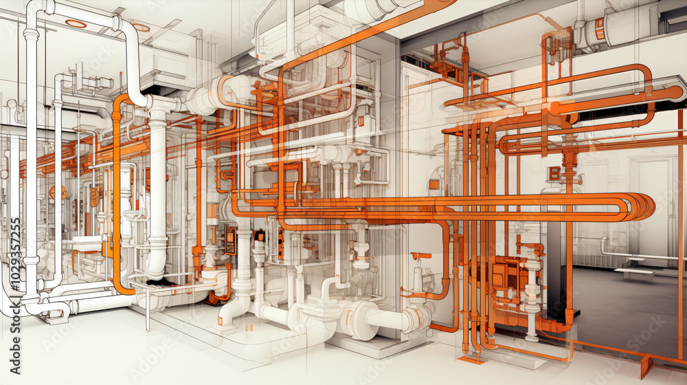Colored pipe installation diagram, pipeline diagram, water supply