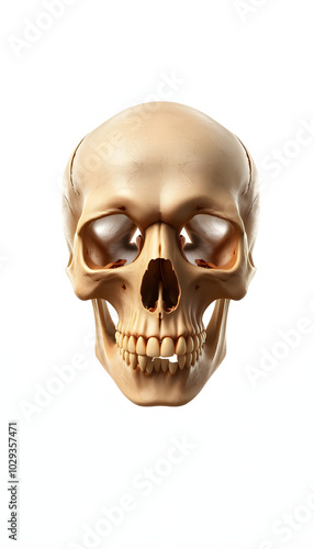 Still life human skull isolated with white highlights, png