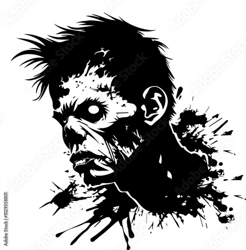 Minimalistic Black Zombie Face Silhouette Vector for Halloween Art