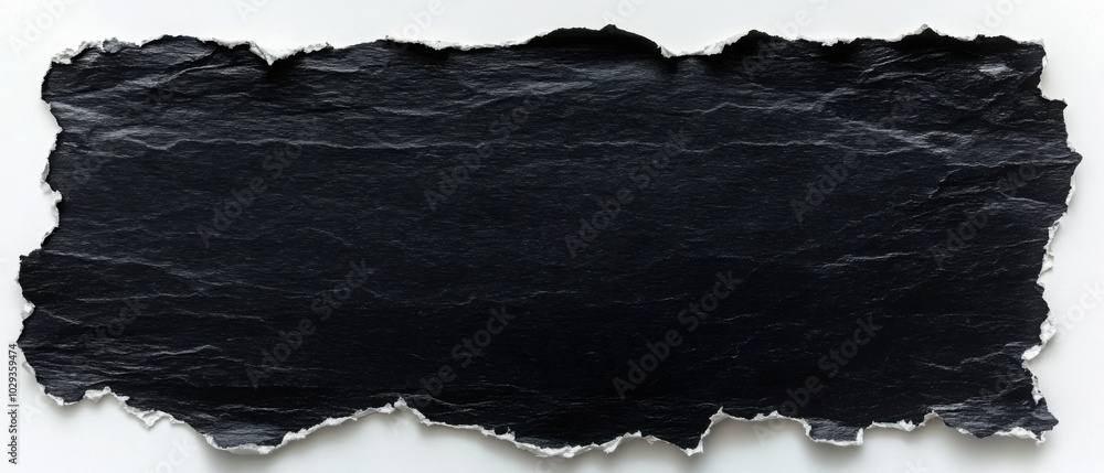 piece of black paper tear isolated on white background