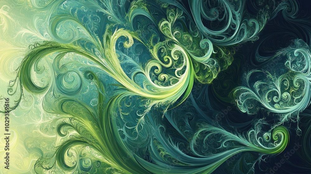 Abstract swirling green and blue pattern with light yellow accents. Abstract swirling green and blue pattern with light yellow accents.