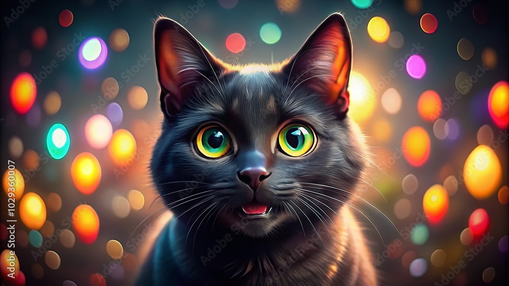 Funny Black Cat with Bokeh Effect for Mobile Wallpaper Funny Black Cat with Bokeh Effect for Mobile Wallpaper
