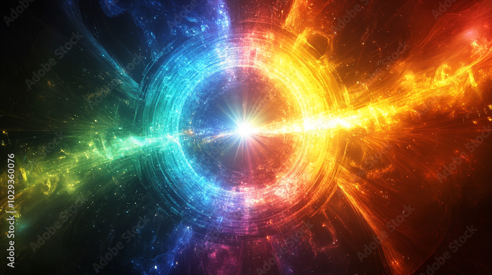 Obraz premium Abstract Cosmic Energy Burst with Bright Glowing Circle and Starry Background