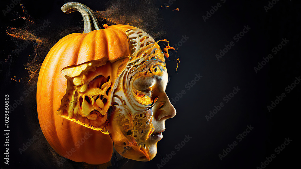 Fototapeta premium Abstract image of a humanoid pumpkin.
