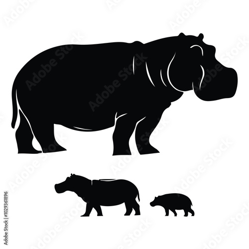 silhouette hippopotamus victor set with white background