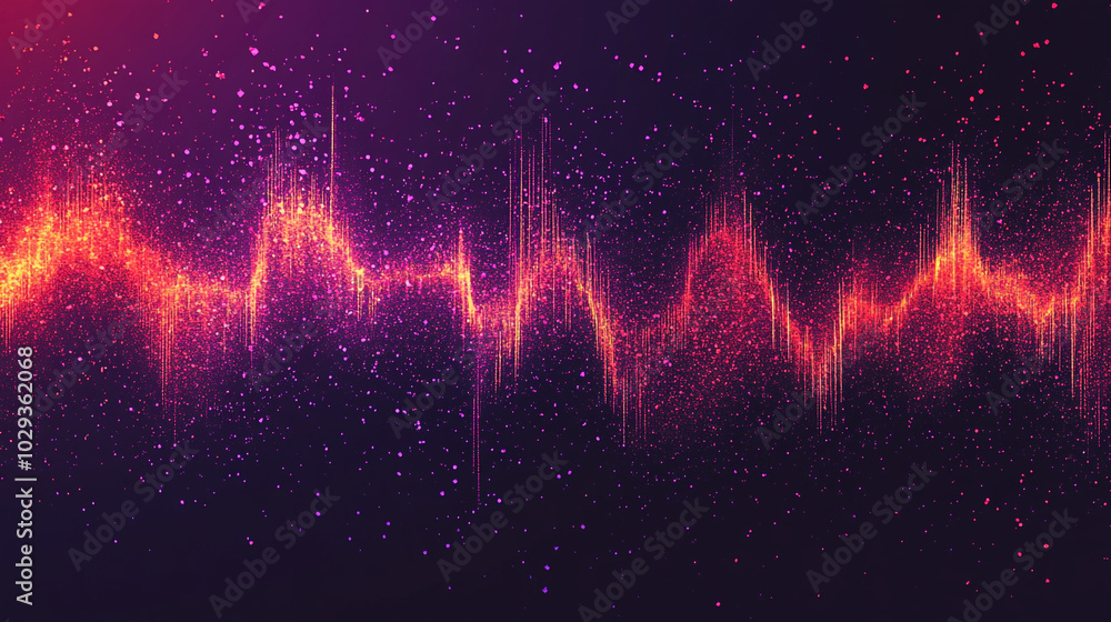 Abstract Neon Wave Background with Glittering Particles Abstract Neon Wave Background with Glittering Particles