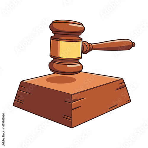 Cartoon judge's gavel, legal and justice symbol. Illustration ideal for law-themed designs, legal graphics, and courtroom-related projects. Perfect for justice and legal visuals.