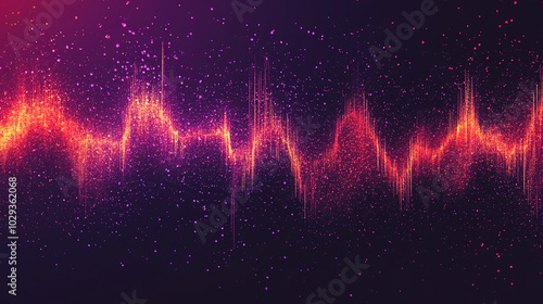 Abstract Neon Wave Background with Glittering Particles