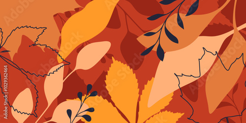 Abstract autumn watercolor art. Bright warm colors, fall leaves. Frame, background for text.
