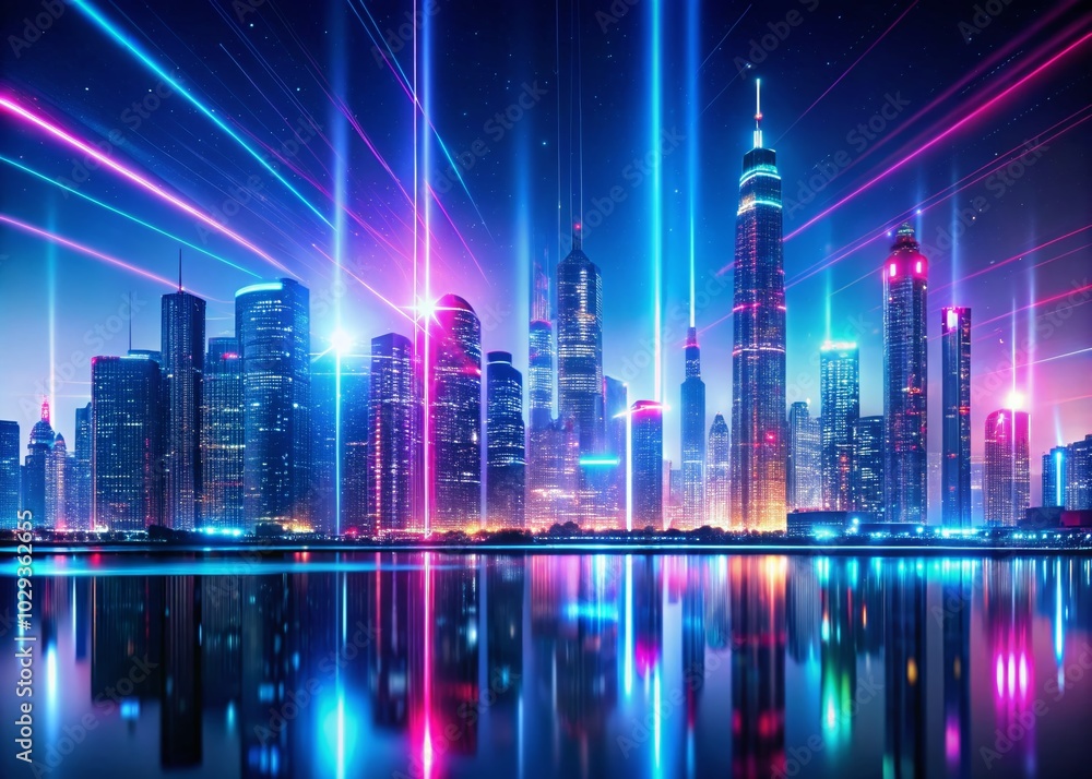 Futuristic City Skyline at Night with Neon Lights and Bokeh Effects for Stunning Visuals Futuristic City Skyline at Night with Neon Lights and Bokeh Effects for Stunning Visuals