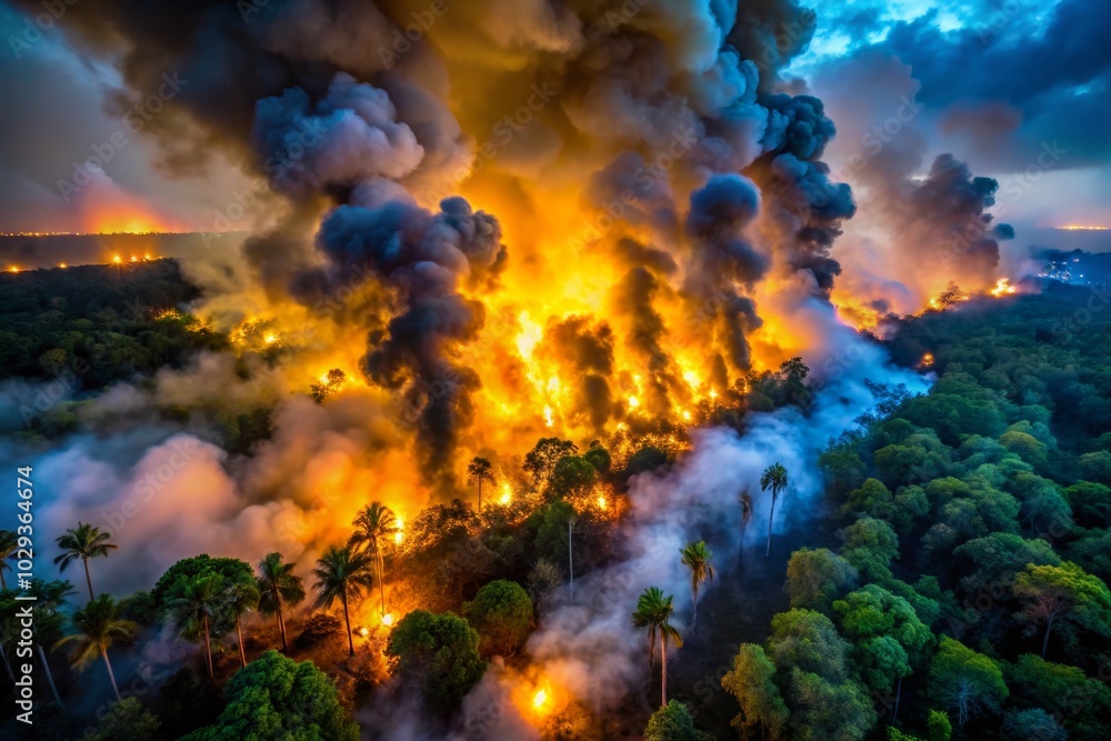 Dramatic Nighttime Fire in Amazon Rainforest Dramatic Nighttime Fire in Amazon Rainforest