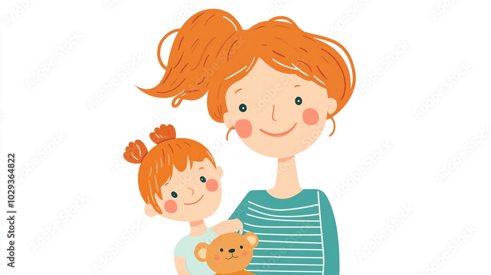 Happy Mother and Daughter Cartoon Illustration Family Love Care Mom Kid Happy Mother and Daughter Cartoon Illustration Family Love Care Mom Kid