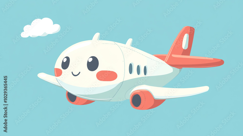 Cute Cartoon Airplane Flying in Blue Sky with Cloud Illustration Cute Cartoon Airplane Flying in Blue Sky with Cloud Illustration