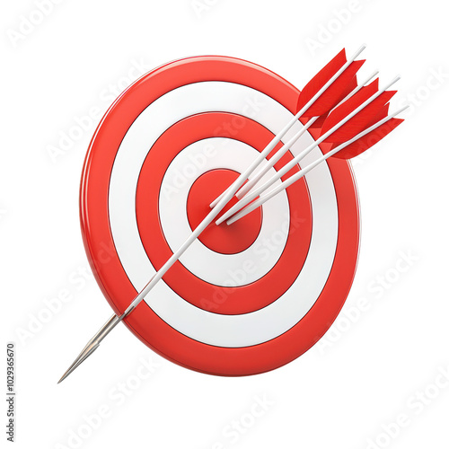 A target symbol with arrows, representing goals and precision, isolated on a white background. isolated on transparent background.