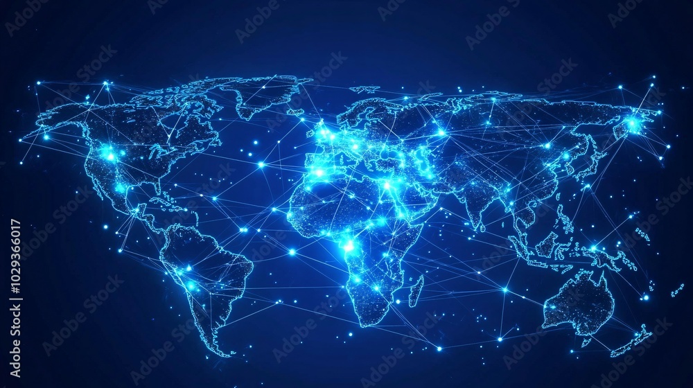 World Map with Interconnected Glowing Points and Lines World Map with Interconnected Glowing Points and Lines
