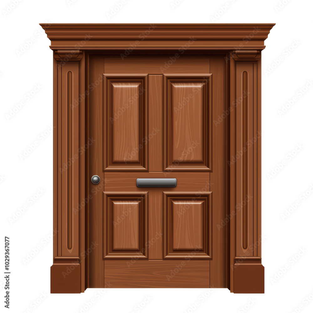 Elegant wooden door, detailed design, showcasing classic architecture, isolated on a white background. isolated on transparent background. Elegant wooden door, detailed design, showcasing classic architecture, isolated on a white background. isolated on transparent background.
