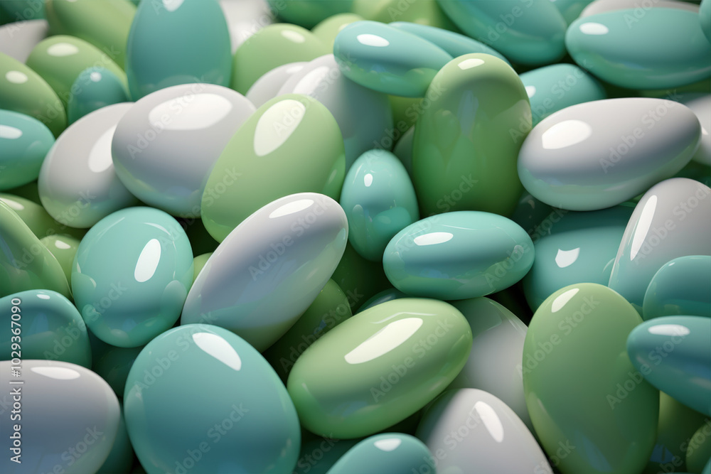 A collection of assorted smooth, green azure and white pebbles, perfect for backgrounds, decorations, or digital designs. A collection of assorted smooth, green azure and white pebbles, perfect for backgrounds, decorations, or digital designs.