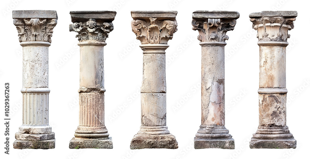 Ancient classical stone columns, isolated on transparent cutout background Ancient classical stone columns, isolated on transparent cutout background