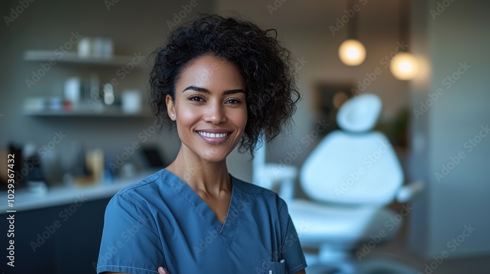 Smiling healthcare professional in a modern clinic during daylight, showcasing expertise and approachability to patients Smiling healthcare professional in a modern clinic during daylight, showcasing expertise and approachability to patients