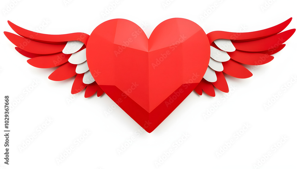 Flying winged heart isolated love symbol isolated with white highlights, png Flying winged heart isolated love symbol isolated with white highlights, png