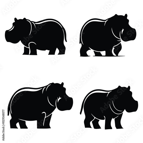 silhouette hippopotamus victor set with white background