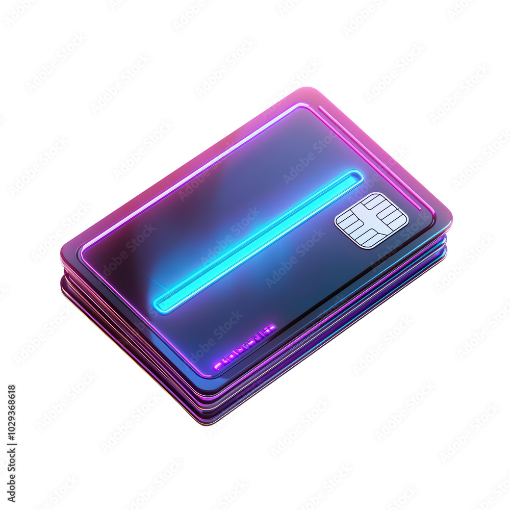 Modern credit cards with neon glow effects on a white isolated background. isolated on transparent background. Modern credit cards with neon glow effects on a white isolated background. isolated on transparent background.