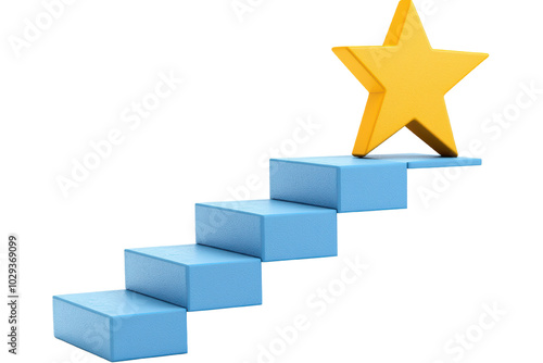 Steps leading to a golden star, representing achievement and success on a white isolated background. isolated on transparent background.