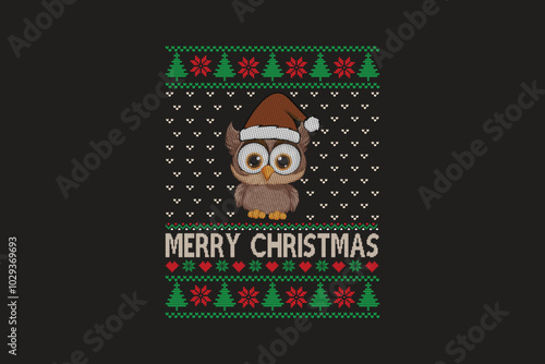 Merry Chrismas Owl Ugly Christmas t-shirt sweater Pattern design