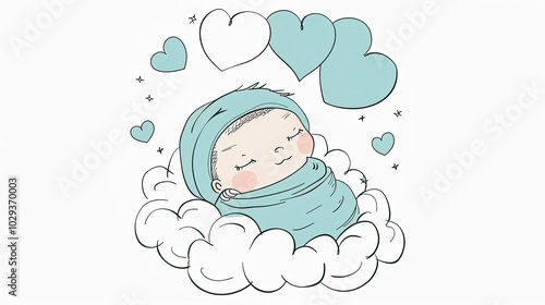 a baby sleeping on clouds