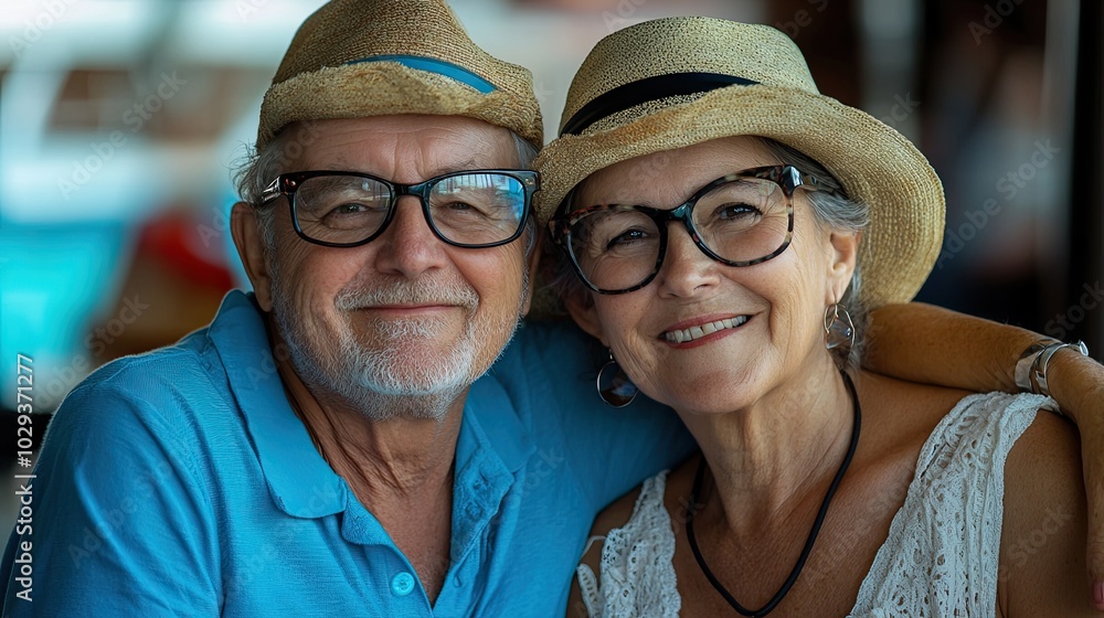 Portrait of a retired cuple enjoying a holidays. Portrait of a retired cuple enjoying a holidays.