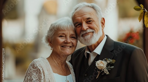 Portrait of a newly married senior couple.
