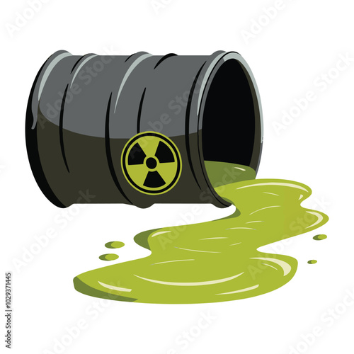 Barrel of radioactive waste with green liquid. Vector illustration