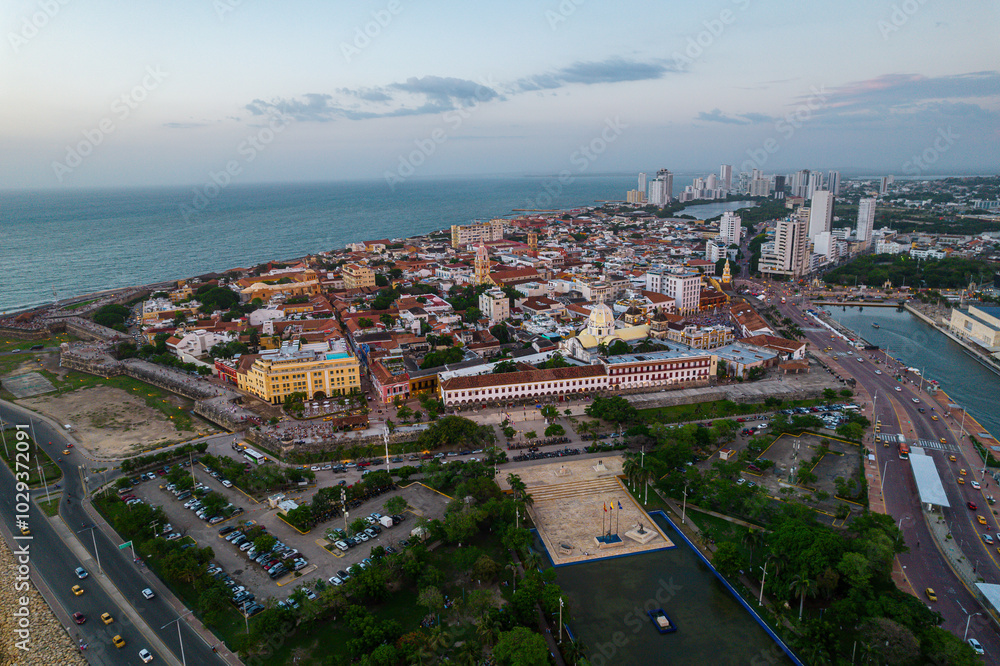 Beautiful aerial view of Bocagrande Hotel area in the upmarket area popular for its long, sandy beaches backed by palm-lined promenades0 Cartagena Colombia Beautiful aerial view of Bocagrande Hotel area in the upmarket area popular for its long, sandy beaches backed by palm-lined promenades0 Cartagena Colombia