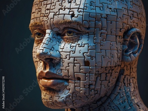 Wallpaper Mural Human head from puzzles, for World Mental Health Day, created using Generative AI technology. Torontodigital.ca
