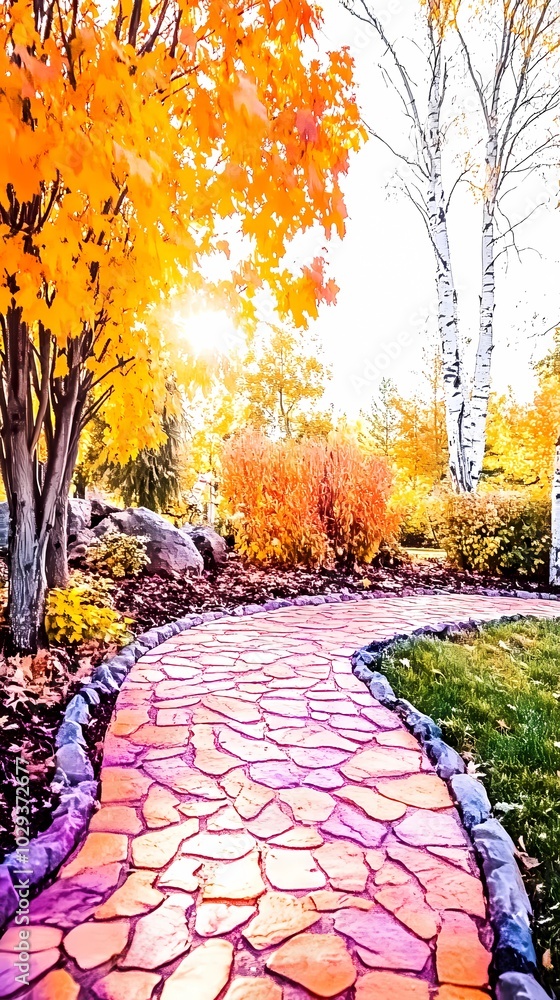 a quiet trail in a fall forest covered with colorful leaves, capturing the warmth and tranquility of autumn, ideal for serene backgrounds a quiet trail in a fall forest covered with colorful leaves, capturing the warmth and tranquility of autumn, ideal for serene backgrounds
