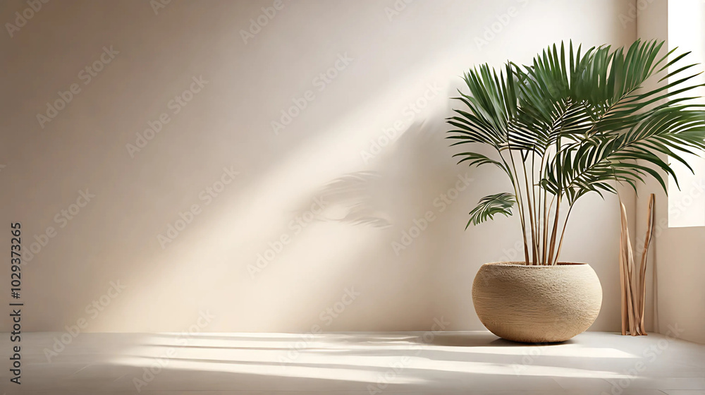 Minimalist Palm Frond Shadow Play on Light Background Minimalist Palm Frond Shadow Play on Light Background