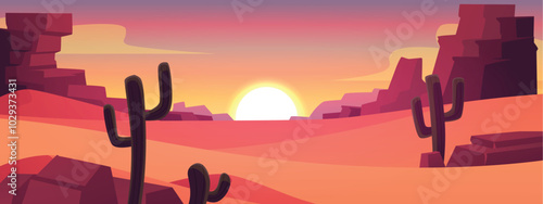 Desert landscape. Sunset.