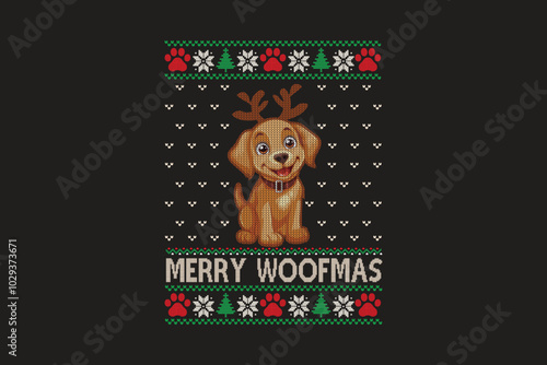 Merry Woofmas, Ugly Christmas t-shirt sweater Pattern design