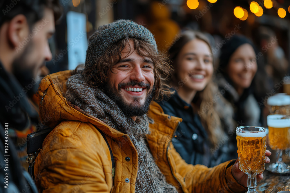 A group of friends, including individuals with disabilities, having fun together at a festival. Concept of friendship. A group of friends, including individuals with disabilities, having fun together at a festival. Concept of friendship.