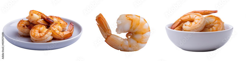 Shrimp in bowls, white isolated background transparent background Shrimp in bowls, white isolated background transparent background