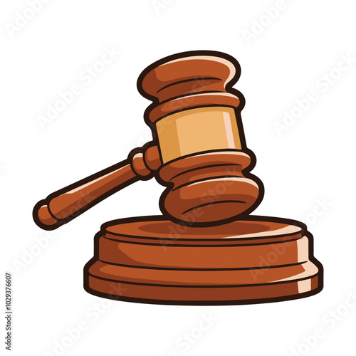 Cartoon judge's gavel, legal and justice symbol. Illustration for law themed designs, legal graphics, and courtroom related projects, for justice and legal visuals.